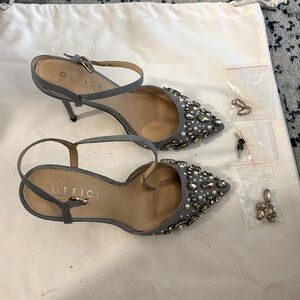 Dusty blue bejeweled 5 inch heels
